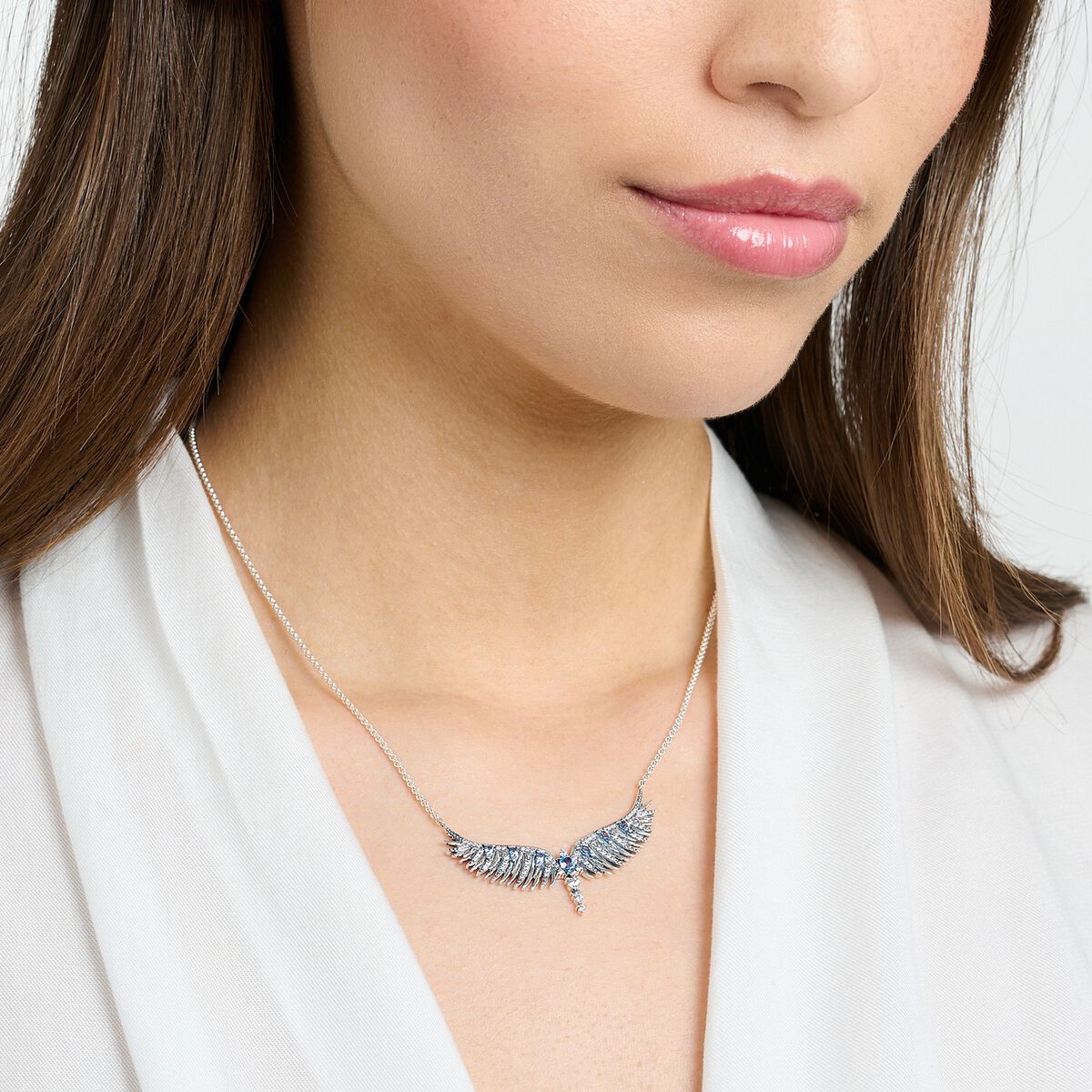 Thomas Sabo Silver Necklace phoenix wing with blue stones KE2167-644-1-L45V