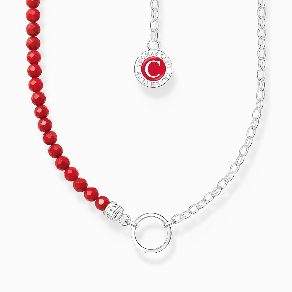 Thomas Sabo Silver charm necklace with red beads KE2190-007-10-L45V