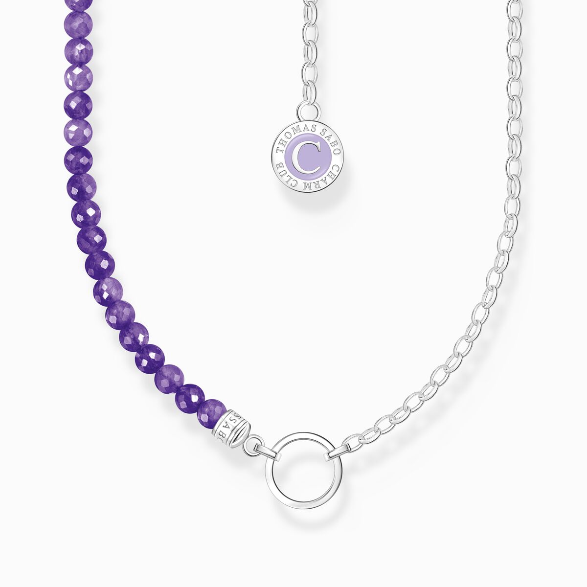 Thomas Sabo Silver Charm necklace with violet imitation amethyst beads KE2190-007-13-L45V