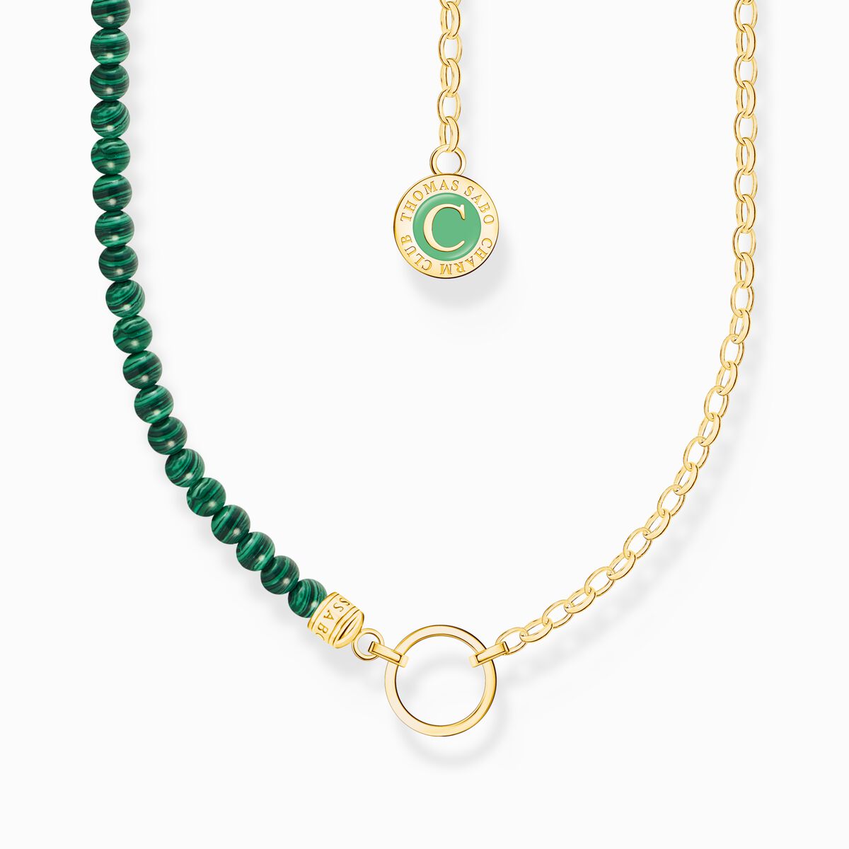 Thomas Sabo Silver charm necklace with green beads yellow-gold plated KE2190-140-6-L45V