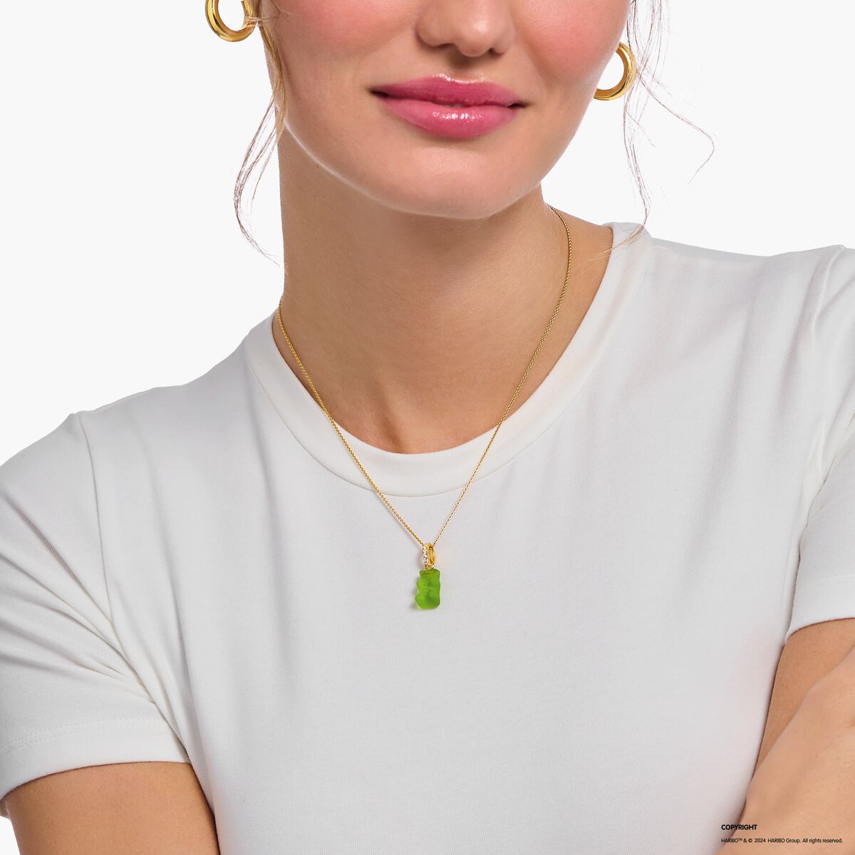 Thomas Sabo HARIBO Silver Gold-plated necklace with green goldbears pendant and zirconia KE2209-414-6