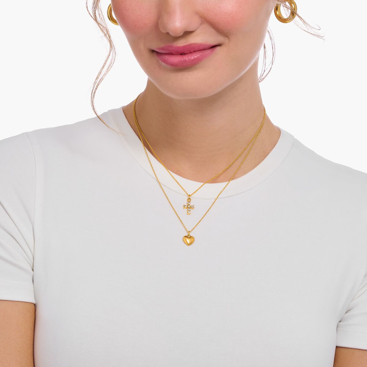 Thomas Sabo Silver Gold-plated necklace with cross pendant with white zirconia KE2226-414-14