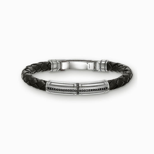 Thomas Sabo Silver & Black Leather Cross Bracelet LB41-019-11-M