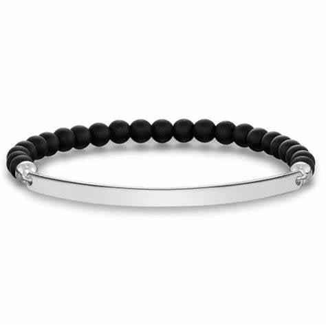 Thomas Sabo Silver & Matt Black Obsidian Beads Love Bridge Bracelet LBA0001-023-11-L16, LBA0001-023-11-L17.5, LBA0001-023-11-L18.5