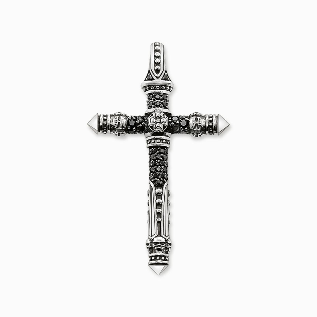 Thomas Sabo Silver Rebel at Heart Cross Pendant with Black Zirconia PE396-051-11