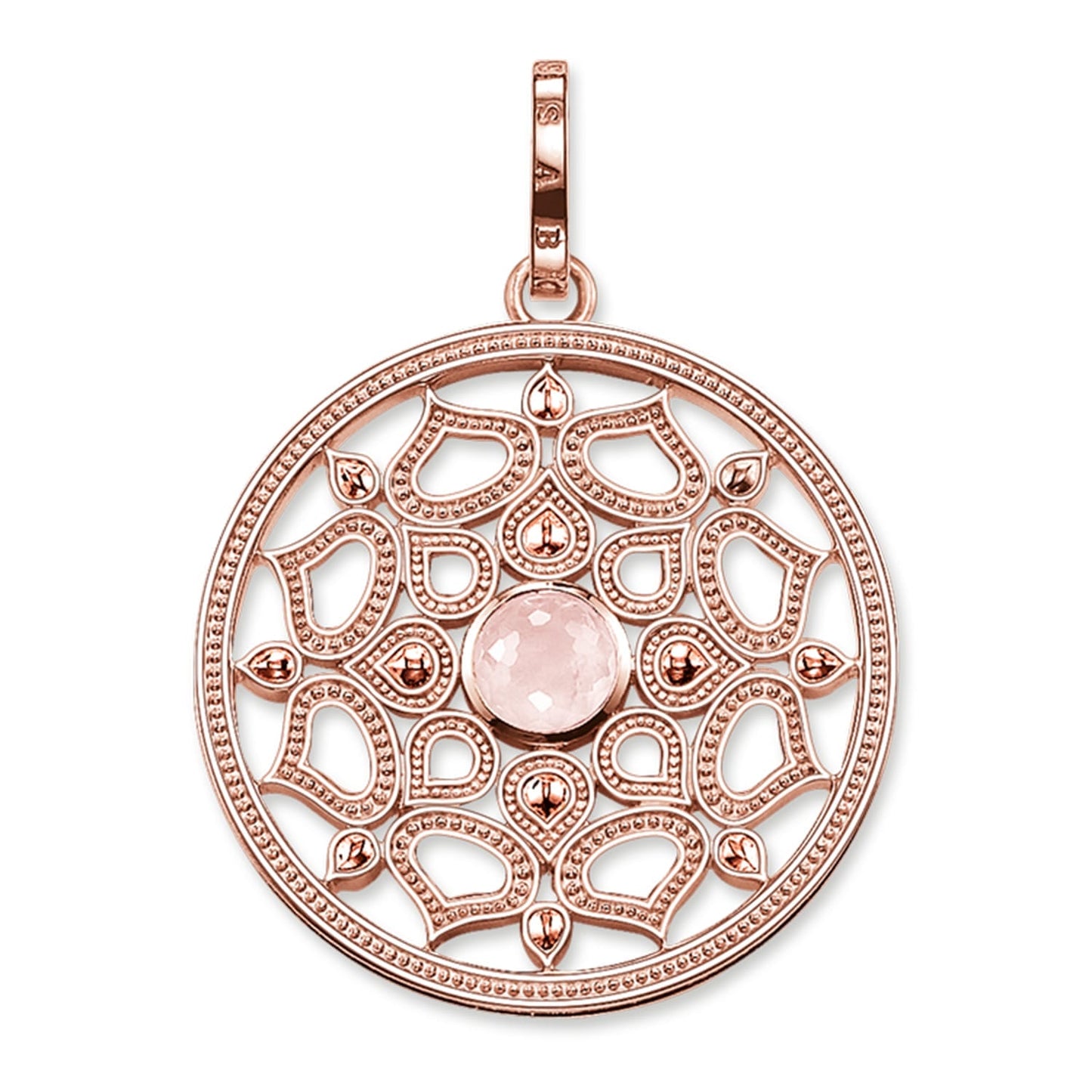 Thomas Sabo Sterling Silver 18k rose gold plated small pink lotus pendant with Rose Quartz PE690-536-9