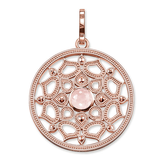 Thomas Sabo Sterling Silver 18k rose gold plated small pink lotus pendant with Rose Quartz PE690-536-9