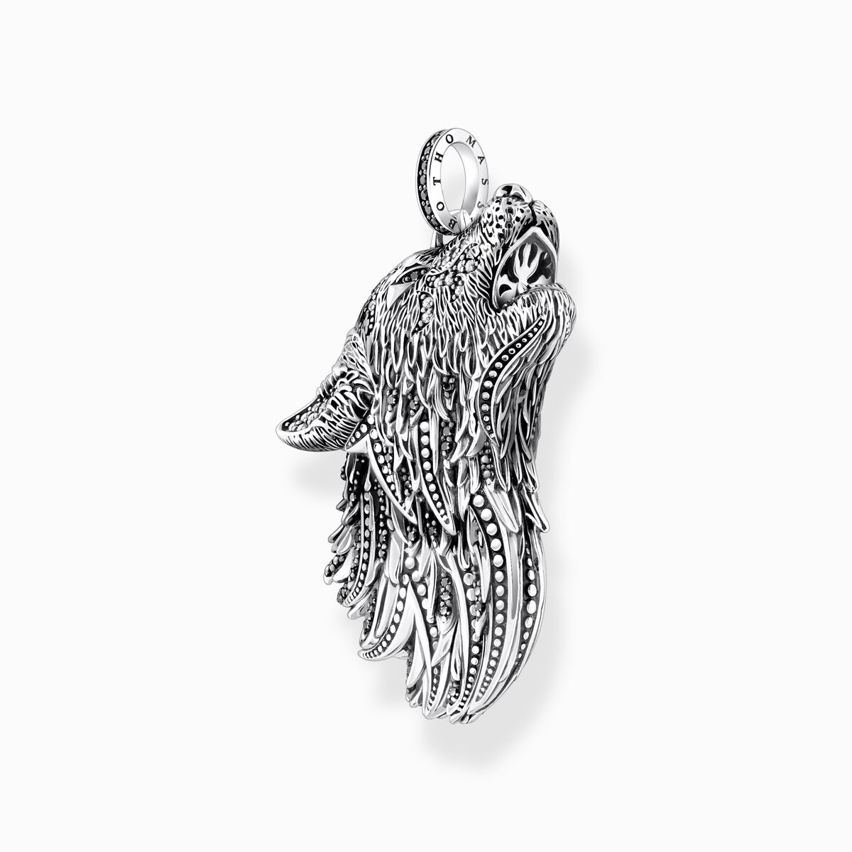 Thomas Sabo Sterling Silver Blackened Pendant Howling Wolf with Stones PE966-643-21