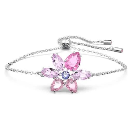 Swarovski Gema bracelet Mixed cuts, Flower, Pink, Rhodium plated 5658396