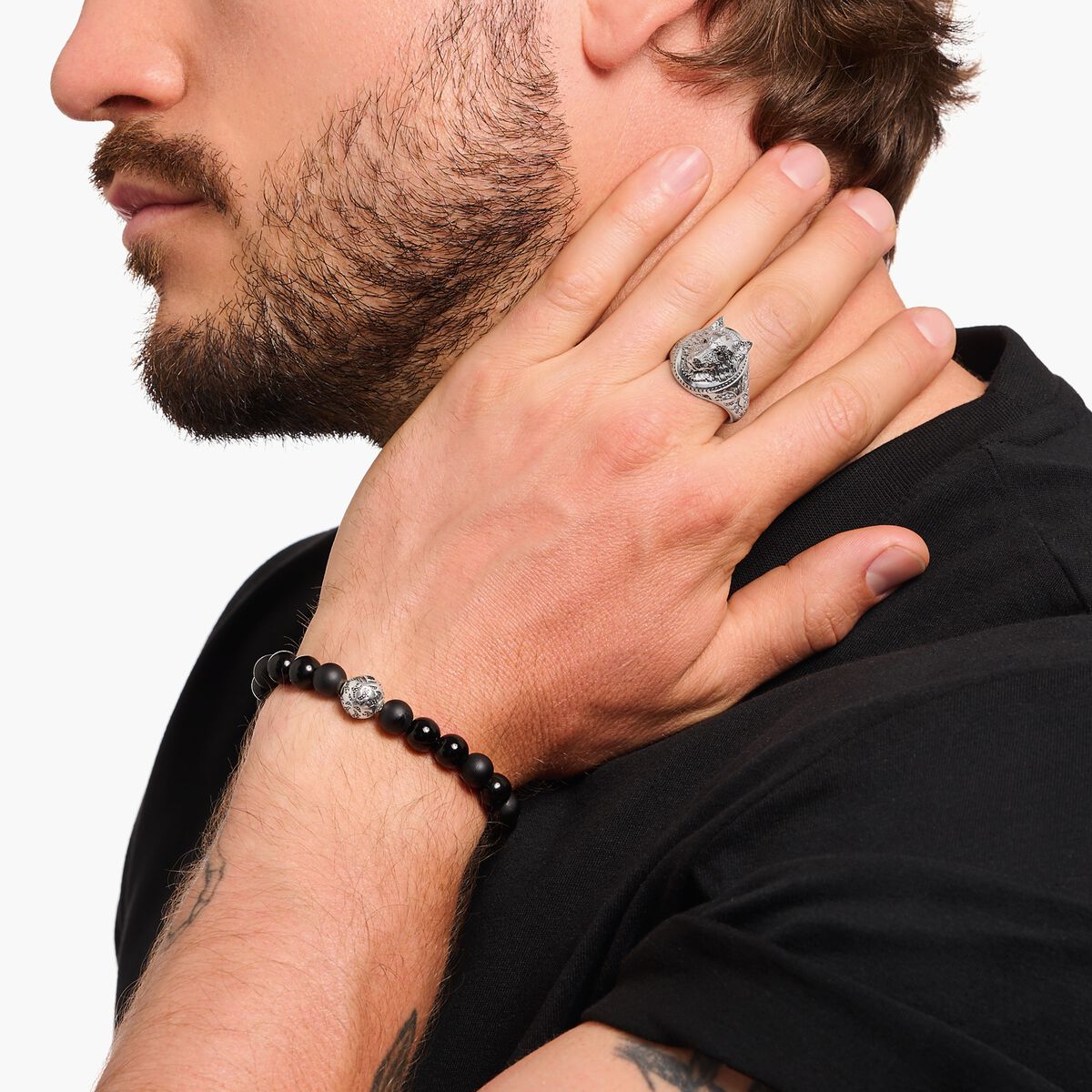 Thomas Sabo Silver blackend signet ring wolf's face with stones TR2452-643-21, Size60