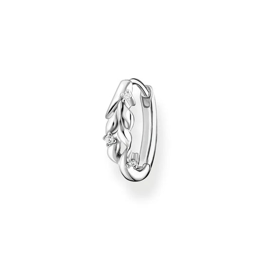 Thomas Sabo Sterling Silver Single Leaves Hoop Earring With White Zirconia Stones CR681-051-14