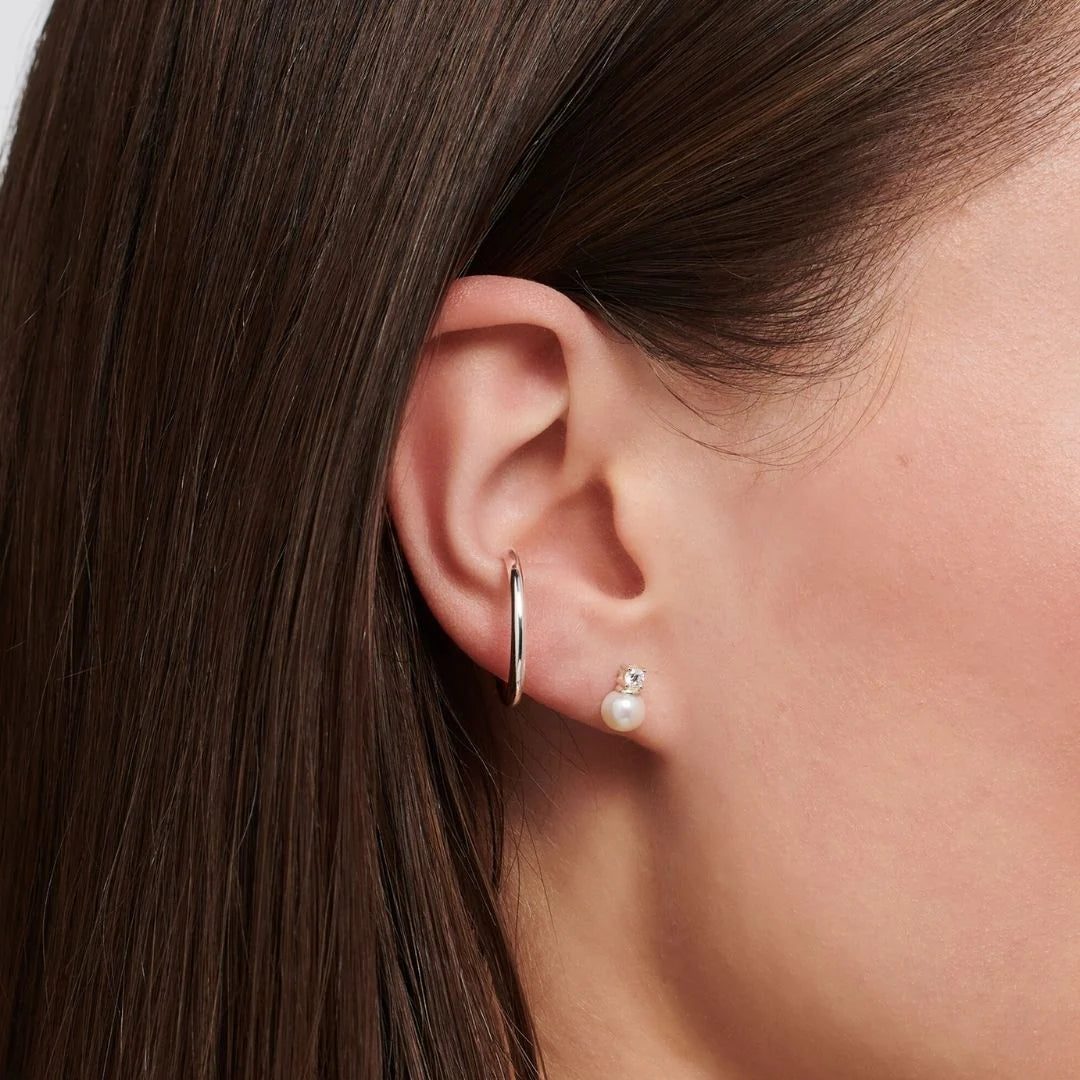 Thomas Sabo Sterling Silver Single Ear Stud With White Zirconia Stones Freshwater Pearl H2214-167-14