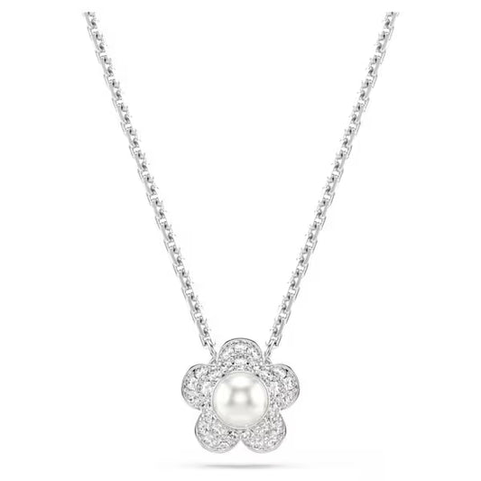 Ariana Grande x Swarovski pendant Crystal pearl, Round cut, Flower, White, Rhodium plated 5755817