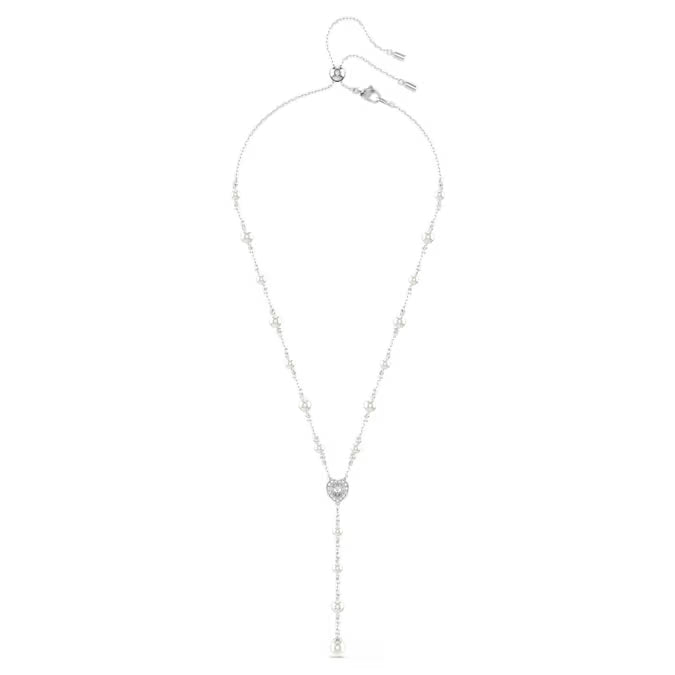 Swarovski Ariana Grande x Swarovski Y Necklace Mixed Cuts, Crystal Pearl, Heart, White, Rhodium Plated 5720855