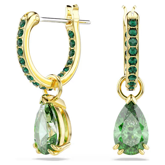 Swarovski Attract Drop Earrings Pear Cut, Green, Gold-Tone Plated 5723564