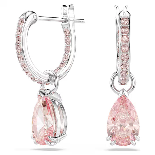 Swarovski Attract Drop Earrings Pear Cut, Pink, Rhodium Plated 5723566