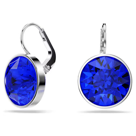 Swarovski Bella Drop Earrings Round Cut, Blue, Rhodium Plated 5724292