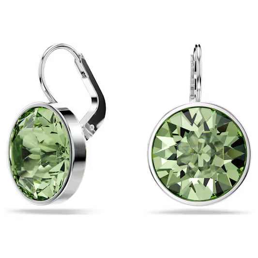 Swarovski Bella Drop Earrings Round Cut, Green, Rhodium Plated 5724291