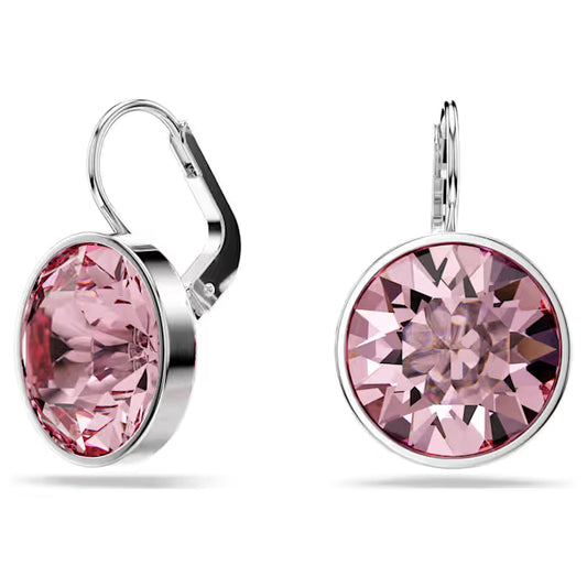 Swarovski Bella Drop Earrings Round Cut, Pink, Rhodium Plated 5724290