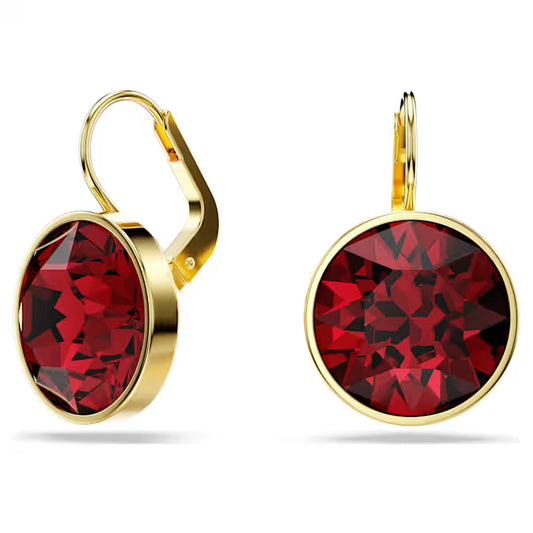 Swarovski Bella Drop Earrings Round Cut, Red, Gold-Tone Plated 5724288
