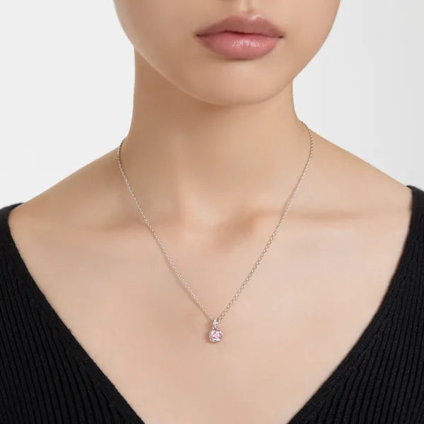 Swarovski Birthstone pendant Square cut, June, Pink, Rhodium plated 5652044