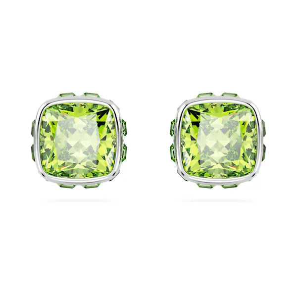 Swarovski Birthstone stud earrings Square cut, August, Green, Rhodium plated 5661958