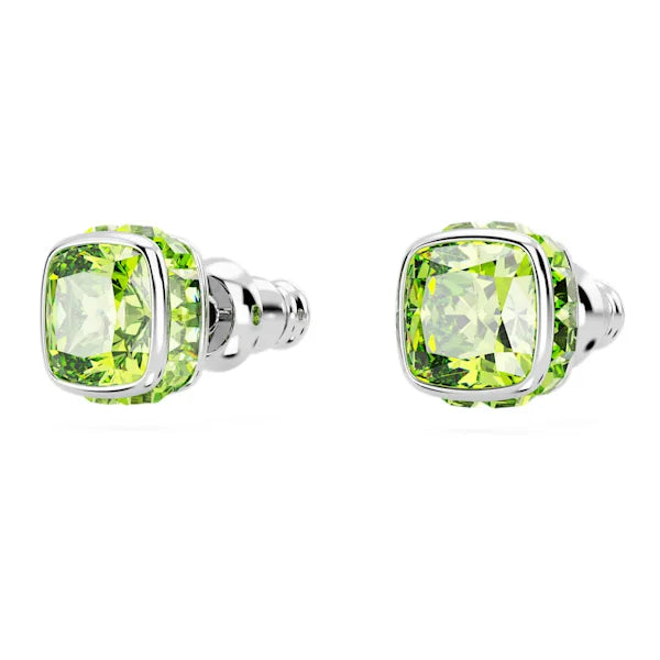 Swarovski Birthstone stud earrings Square cut, August, Green, Rhodium plated 5661958