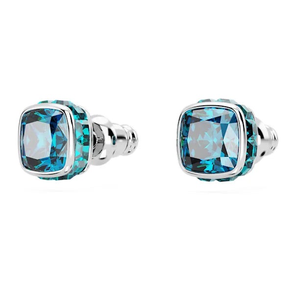 Swarovski Birthstone stud earrings Square cut, December, Blue, Rhodium plated 5660796