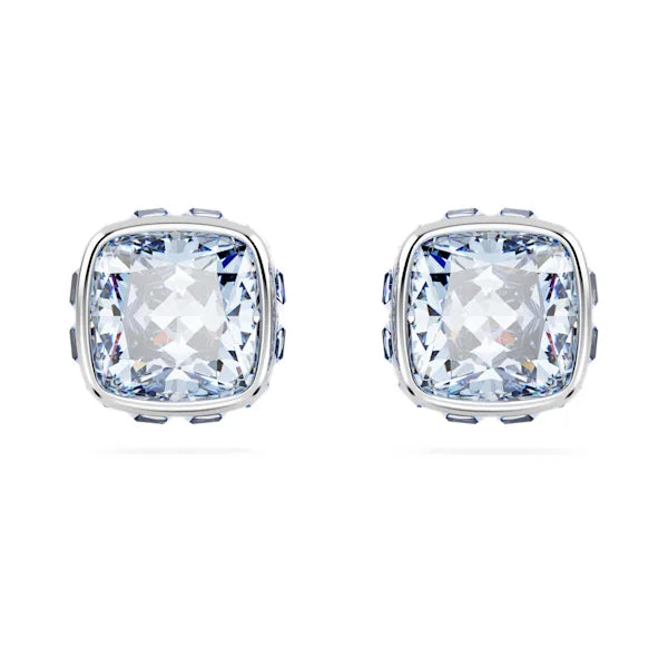 Swarovski Birthstone stud earrings Square cut, March, Blue, Rhodium plated 5660800