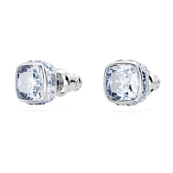 Swarovski Birthstone stud earrings Square cut, March, Blue, Rhodium plated 5660800