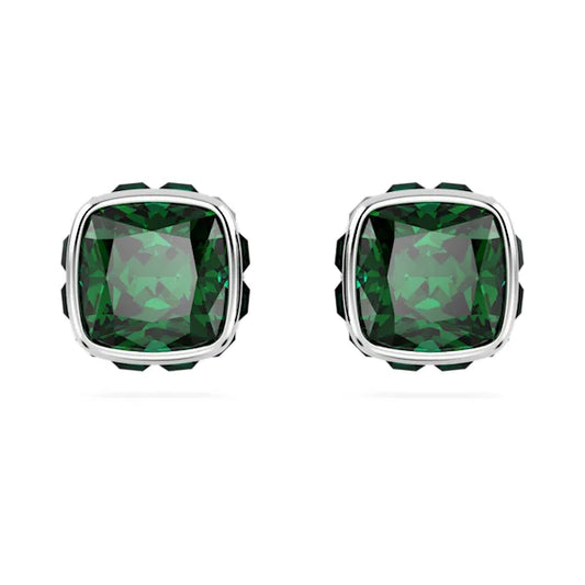 Swarovski Birthstone stud earrings Square cut, May, Green, Rhodium plated 5660801