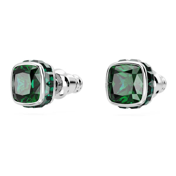 Swarovski Birthstone stud earrings Square cut, May, Green, Rhodium plated 5660801