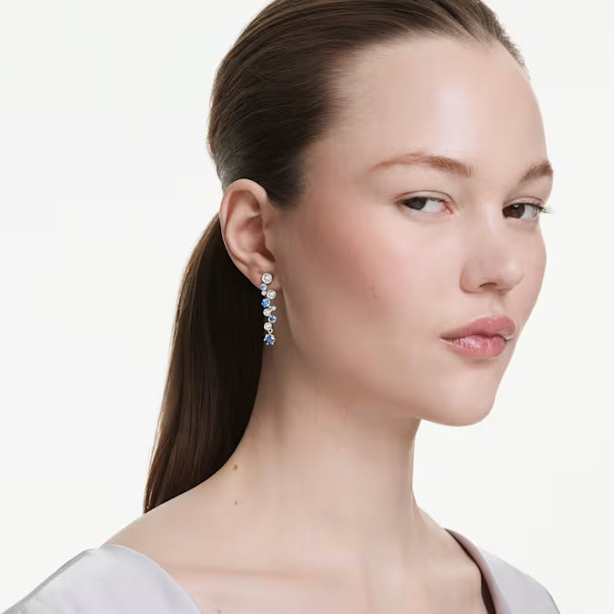 Swarovski Constella Drop Earrings Mixed Cuts, Blue, Rhodium Plated 5732775