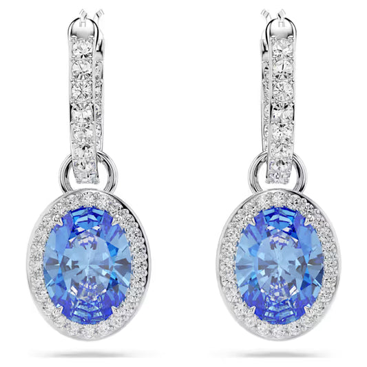 Swarovski Constella Drop Earrings Oval Cut, Blue, Rhodium Plated 5671817