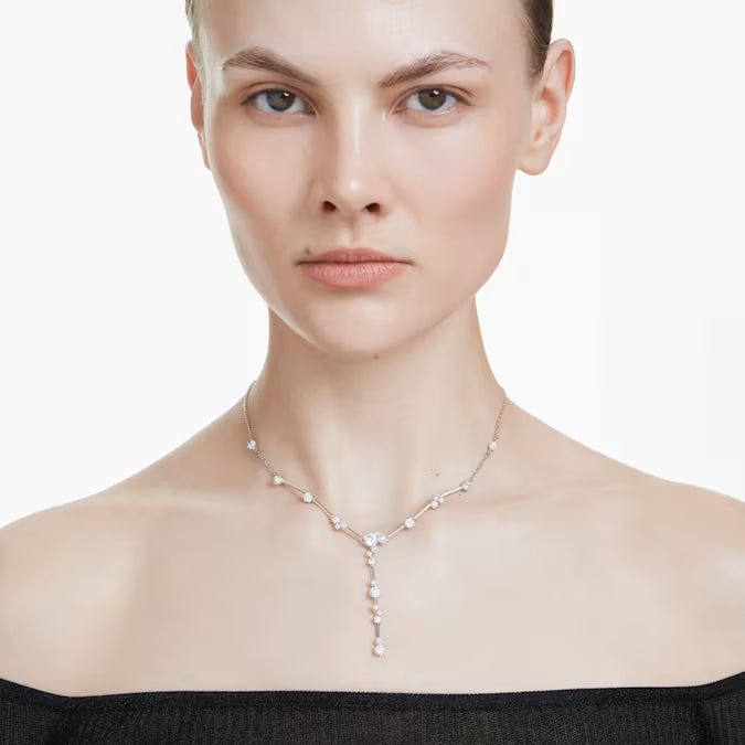 Swarovski Constella Y Necklace Crystal Pearl, Round Cuts, White, Rhodium Plated 5711830