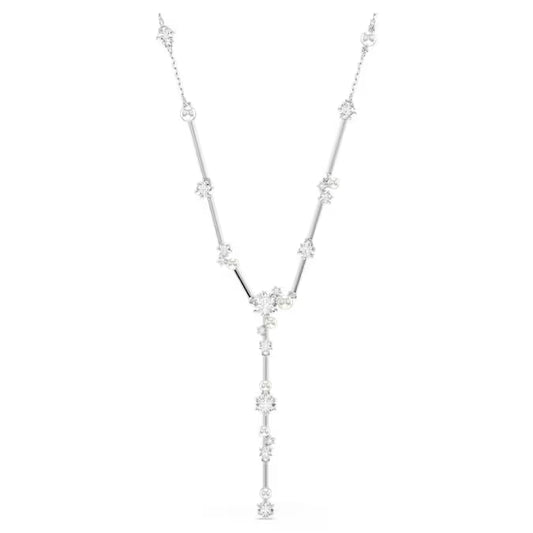 Swarovski Constella Y Necklace Crystal Pearl, Round Cuts, White, Rhodium Plated 5711830