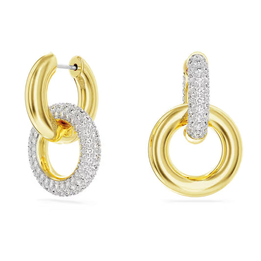 Swarovski Dextera Hoop Earrings Asymmetrical Design, Interlocking Loop, White, Gold-Tone Plated 5668818
