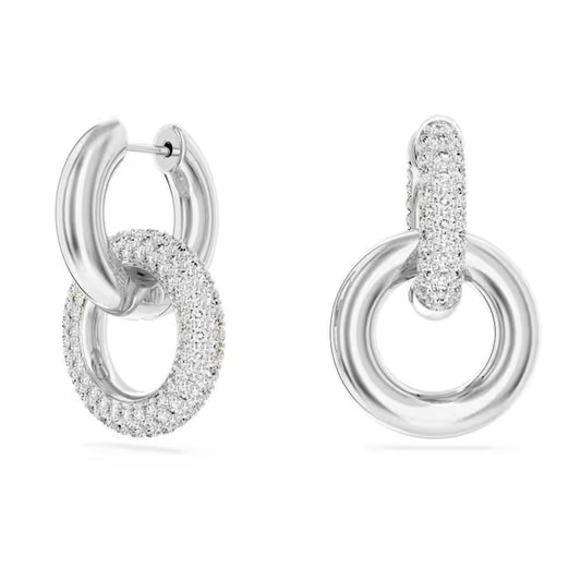 Swarovski Dextera Hoop Earrings Asymmetrical Design, Interlocking Loop, White Rhodium Plated 5671807