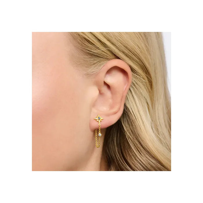 Thomas Sabo Sterling Silver Gold-plated Magic Star Chain Loop Stud Earrings H2208-971-7