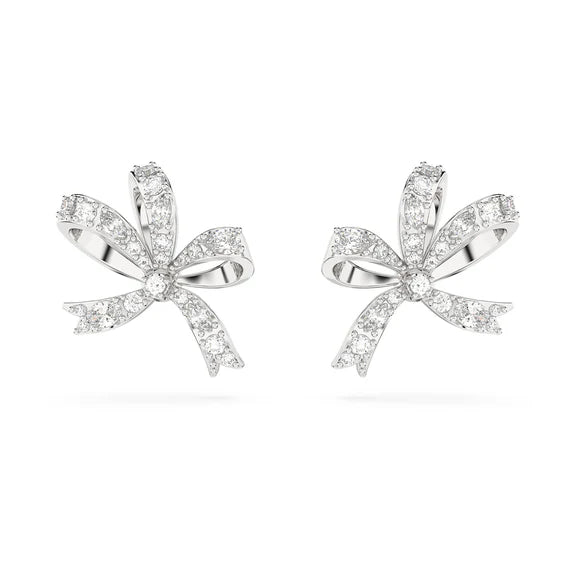 Swarovski Hyperbola stud earrings Bow, Small, White, Rhodium plated 5647579