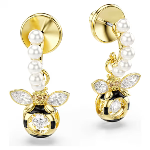 Swarovski Idyllia Drop Earrings Crystal Pearl, Mixed Cuts, Bee, Multicoloured, 18k gold-Plated finish 5742678