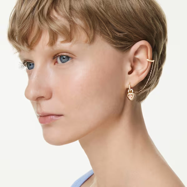 Swarovski Idyllia Drop Earrings with Ear Cuff Mixed Cuts, Heart with Key, Pink, 18k Gold-Plated Finish 5737294