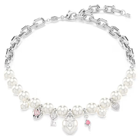 Swarovski Idyllia Necklace Crystal Pearl, Mixed Cuts, White, Rhodium Plated 5749601