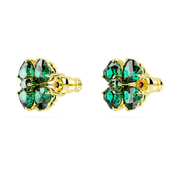 Swarovski Idyllia stud earrings Clover, Green, Gold-tone plated 5666236