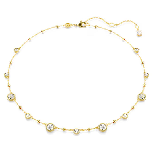 Swarovski Imber necklace Round cut, Scattered design, White, Gold-tone plated 5680090
