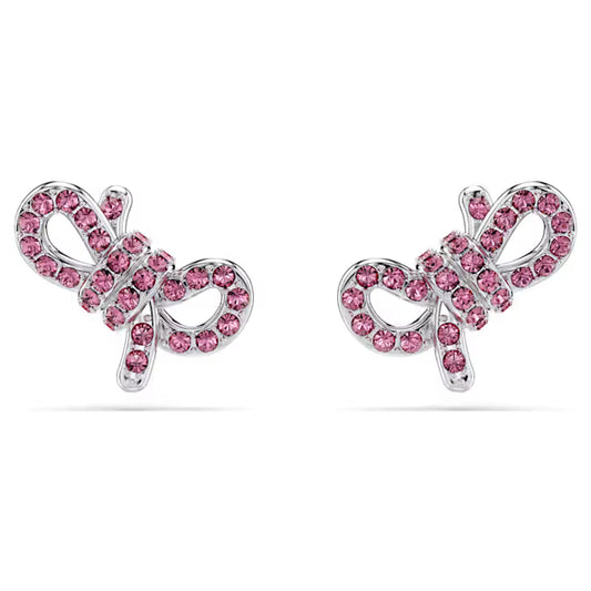 Swarovski Lifelong Bow Stud Earrings Bow, Pink, Rhodium Plated 5723557