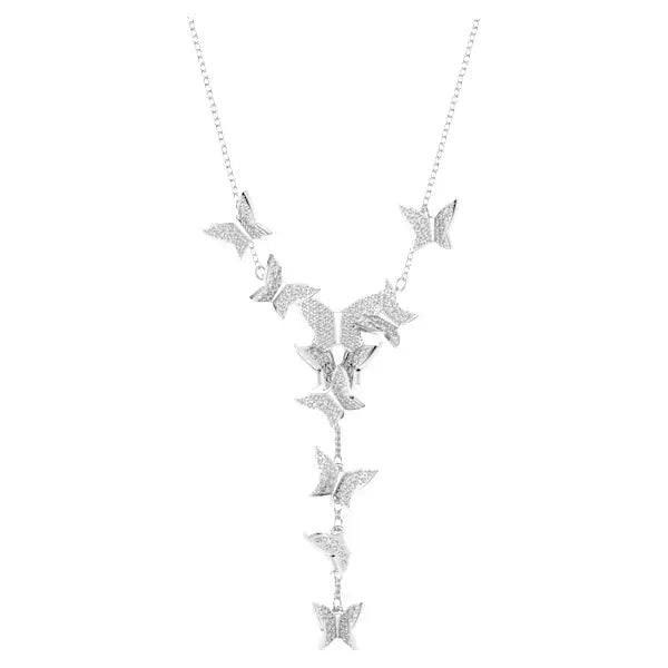 Swarovski Lilia Y necklace Butterfly, White, Rhodium plated 5636415