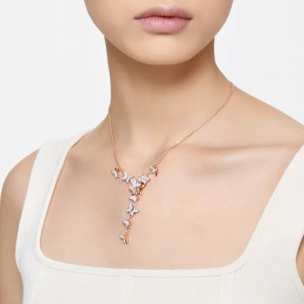 Swarovski Lilia Y necklace Butterfly, White, Rose gold-tone plated 5636419