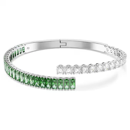 Swarovski Matrix Bangle Mixed Cuts, Green, Rhodium Plated 5722461