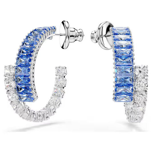 Swarovski Matrix Hoop Earrings Mixed Cuts, Blue, Rhodium Plated 5722459